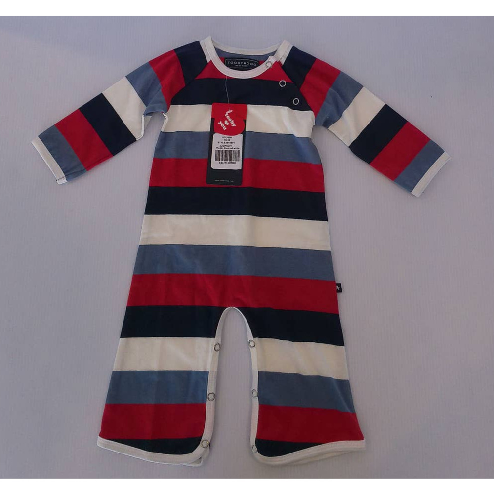 ToobyDoo Red/White/Blue Striped Long Sleeved Romper Union Suit 6-12 mo NWT